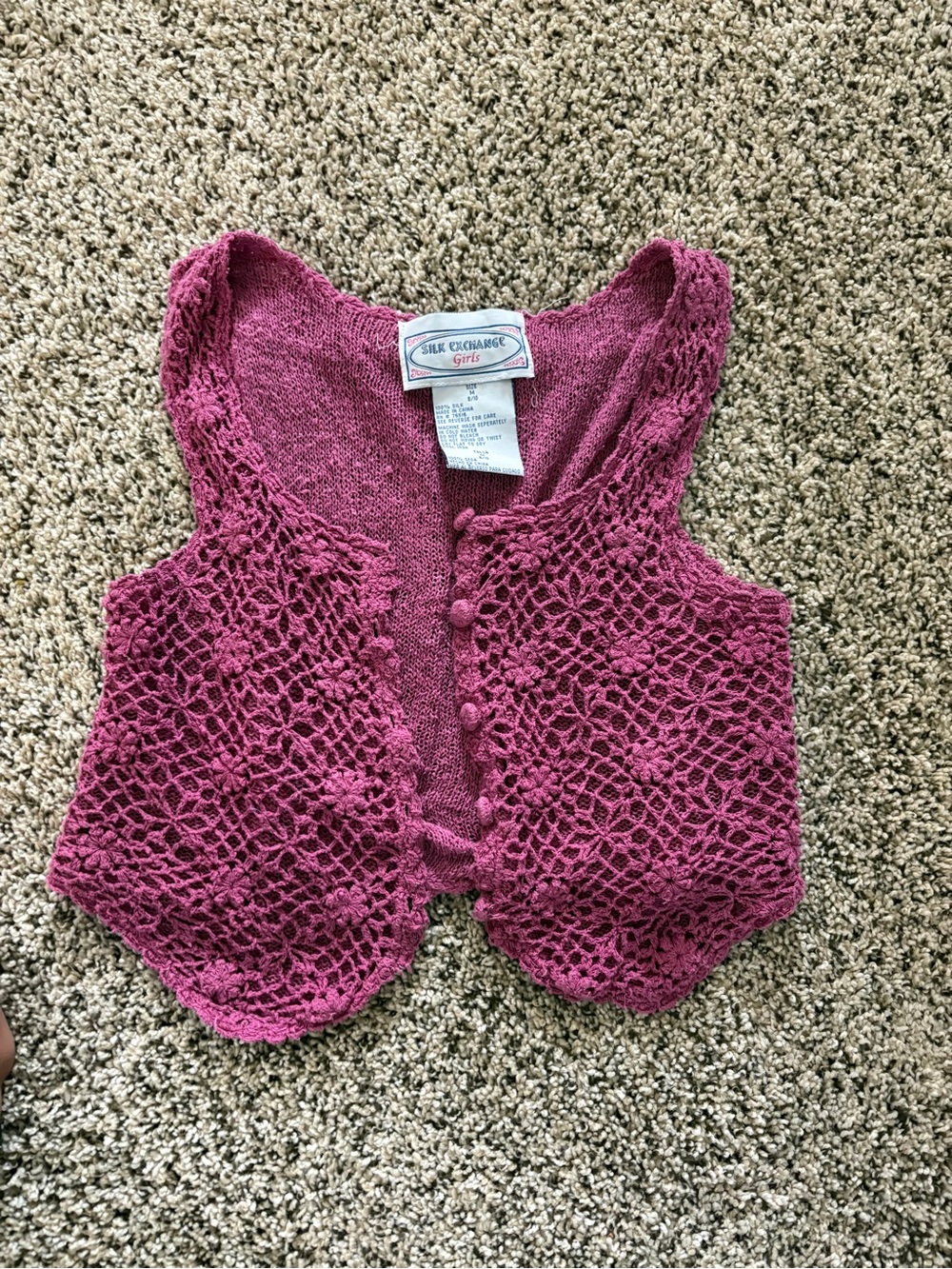 Silk Exchange Girls Crochet Vest in Raspberry Pink
